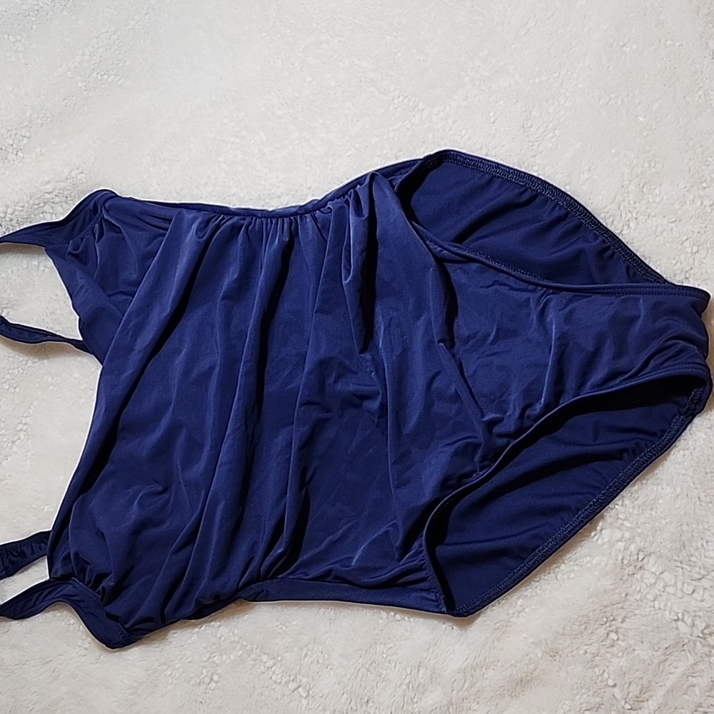 Miraclesuit CoastalSanibel OnePiece Swimsuit Sz 14DBlue Ruched Faux Wrap Slimmin - Picture 16 of 16